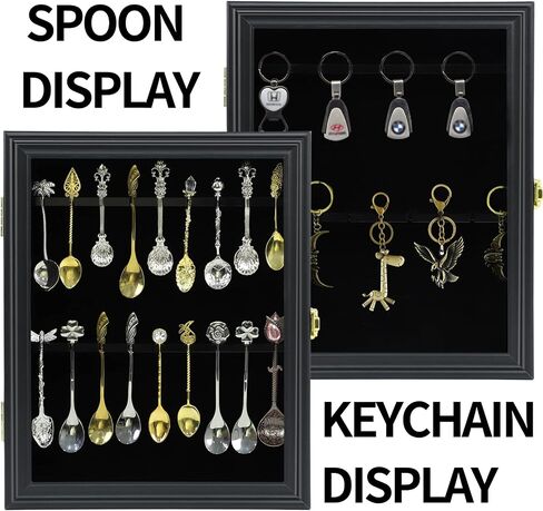 18 Souvenir Tea Spoon Display Case Wall Mount Lockable UV Protection Acrylic Door Wood Display Rack Stand for Spoon Collection(Fire Burning Color) in Kuwait