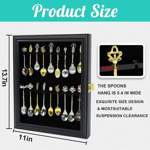 18 Souvenir Tea Spoon Display Case Wall Mount Lockable UV Protection Acrylic Door Wood Display Rack Stand for Spoon Collection(Fire Burning Color) in Kuwait