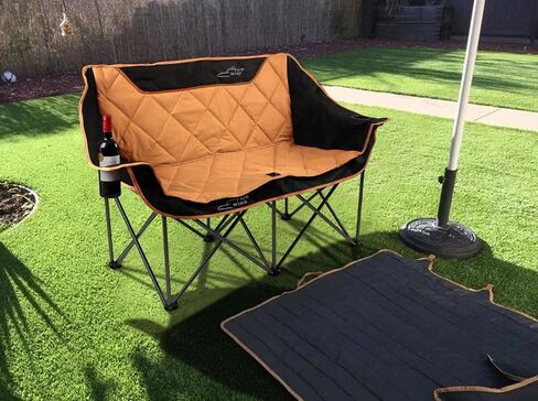 FAIR WIND Oversized Fully Padded Camping Chair Folding Loveseat Camping Couch Double Duo Chair Heavy Duty Quad Fold Arm Chair with Cup Hold - Supports 650 LBS Black in Kuwait