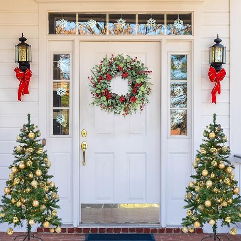 sggvecsy 22 بوصة إكليل عيد الميلاد الاصطناعي للباب الأمامي عيد الميلاد إكليل التوت الأحمر مع إبر الصنوبر مخاريط الصنوبر أوراق الأوكالبتوس زينة عيد الميلاد لجدار الشتاء في الهواء الطلق ديكور المنزل عطلة عيد الميلاد in Kuwait