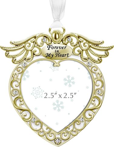 Christmas Tree Ornament Picture Frame Metal Hanging Pendant Holiday 2.5" Photo Frame Charm Decorative of Pets, Baby First Christmas, Family (Heart White) in Kuwait