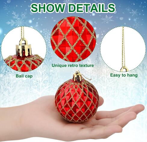 Hungdao 24 Pcs Christmas Ball Ornaments Red Green and Gold Christmas Tree Hanging Ornaments 2.4'' Glitter Christmas Ball Decorations Christmas Tree Pendants for Tree Xmas Holiday Party in Saudi Arabia