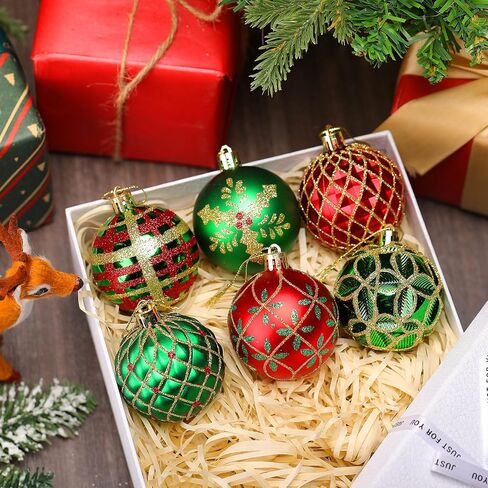 Hungdao 24 Pcs Christmas Ball Ornaments Red Green and Gold Christmas Tree Hanging Ornaments 2.4'' Glitter Christmas Ball Decorations Christmas Tree Pendants for Tree Xmas Holiday Party in Saudi Arabia