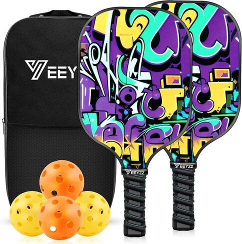 Pickleball Paddles Set of 2 Pickle Rackets: 4 Balls and 1 Carry Bag - Lightweight Fiberglass Pickle Ball Paddle in Saudi Arabia