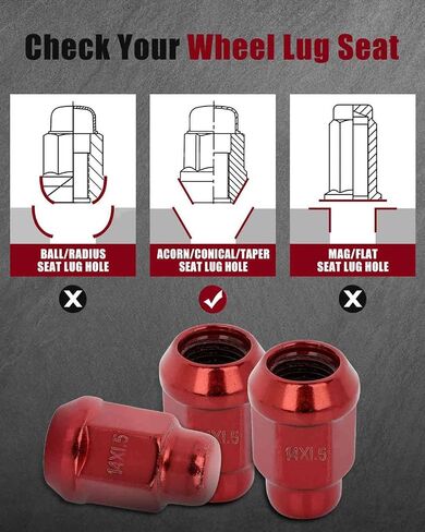 cciyu Set of 20 M14x1.5 Lug Nuts fits for SLX for TL for TLX for TSX for Vigor for Wagovan for Expedition for F-150 for F-150 Heritage for Mark LT for Navigator Lug Nut Set Red in Saudi Arabia