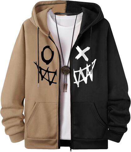 COZYEASE Men's Zip Up Hoodies Graphic Sweatshirt Hoodies long Sleeve Western Y2k Hoodies Pullover Streetwear in Kuwait