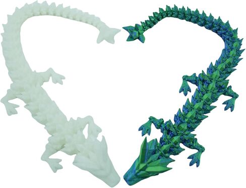 2Pack 3D Printed Articulated Dragon, Fidget Toy and Desktop Pet, Collectible Fantasy Dragon Figure for Anxiety Relief （Glow White and Blue Green） in Saudi Arabia