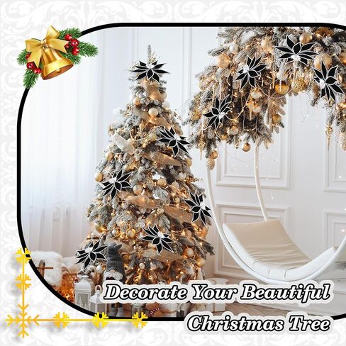 6 قطع زهور عيد الميلاد الكبيرة زهور البونسيتة السوداء 13 بوصة زهور شجرة عيد الميلاد الاصطناعية مع جذع زهرة صناعية سوداء زينة عيد الميلاد لإكليل عيد الميلاد وحفلات الزفاف in Kuwait