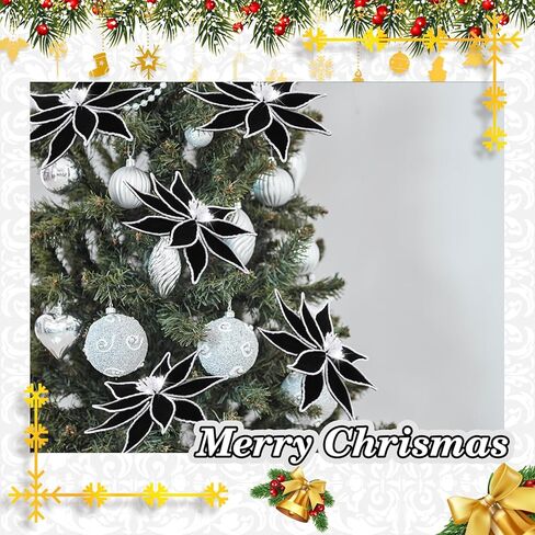 6 قطع زهور عيد الميلاد الكبيرة زهور البونسيتة السوداء 13 بوصة زهور شجرة عيد الميلاد الاصطناعية مع جذع زهرة صناعية سوداء زينة عيد الميلاد لإكليل عيد الميلاد وحفلات الزفاف in Kuwait