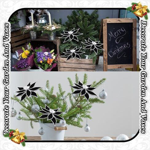 6 قطع زهور عيد الميلاد الكبيرة زهور البونسيتة السوداء 13 بوصة زهور شجرة عيد الميلاد الاصطناعية مع جذع زهرة صناعية سوداء زينة عيد الميلاد لإكليل عيد الميلاد وحفلات الزفاف in Kuwait