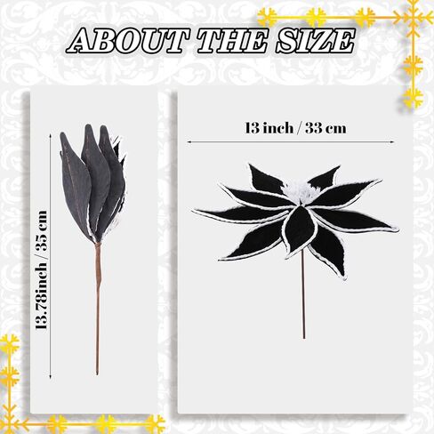 6 قطع زهور عيد الميلاد الكبيرة زهور البونسيتة السوداء 13 بوصة زهور شجرة عيد الميلاد الاصطناعية مع جذع زهرة صناعية سوداء زينة عيد الميلاد لإكليل عيد الميلاد وحفلات الزفاف in Kuwait