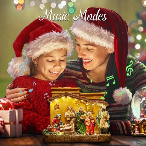 Brightown Christmas Manger Nativity Sets, Lighted Nativity Scenes Indoor with Music and Rotating Baby Jesus, Resin Figures for Xmas Decoration and Gift, Home Table Fireplace Decor in Saudi Arabia