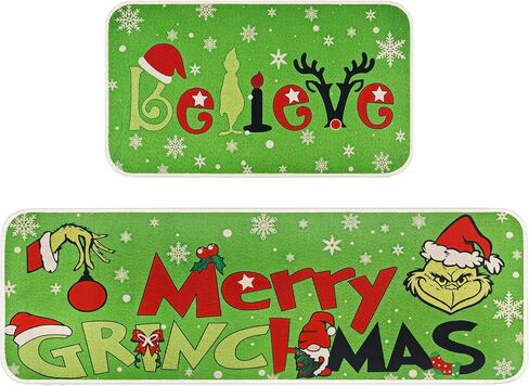Christmas Kitchen Rugs Set of 2, Merry Grinchmas Kitchen Decorations Anti Fatigue Rug Non Skid Washable Mats for Home Kitchen Floor Decor in Saudi Arabia