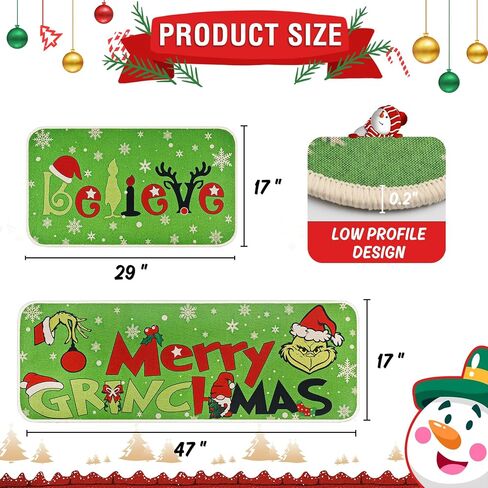 Christmas Kitchen Rugs Set of 2, Merry Grinchmas Kitchen Decorations Anti Fatigue Rug Non Skid Washable Mats for Home Kitchen Floor Decor in Saudi Arabia