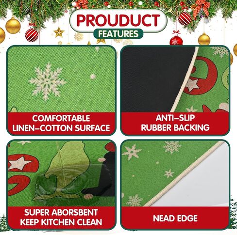 Christmas Kitchen Rugs Set of 2, Merry Grinchmas Kitchen Decorations Anti Fatigue Rug Non Skid Washable Mats for Home Kitchen Floor Decor in Saudi Arabia
