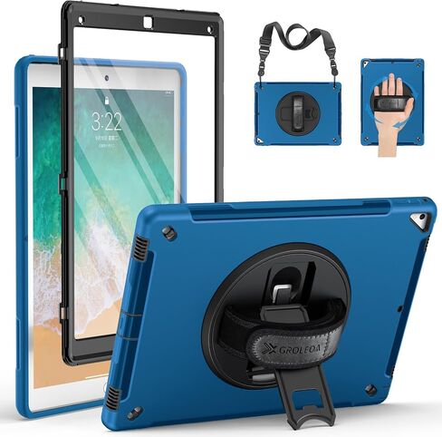 حافظة لجهاز iPad Pro 12.9 الجيل الثاني 2017: غطاء حماية متين ومقاوم للصدمات من الدرجة العسكرية، حامل قابل للدوران 360 درجة - مقبض يدوي - حزام كتف - حامل قلم رصاص - أسود in Saudi Arabia