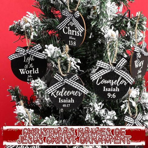 Landhoow 24 Pcs Christmas Names of Jesus Christ Ornament Wood Hanging Ornaments with The Savior Names Christmas Tree Ornament with Burlap Bag for Church Home Office Christmas Tree Decor (Star) in Saudi Arabia