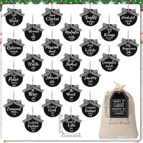 Landhoow 24 Pcs Christmas Names of Jesus Christ Ornament Wood Hanging Ornaments with The Savior Names Christmas Tree Ornament with Burlap Bag for Church Home Office Christmas Tree Decor (Star) in Saudi Arabia