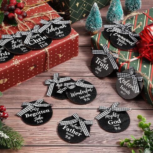 Landhoow 24 Pcs Christmas Names of Jesus Christ Ornament Wood Hanging Ornaments with The Savior Names Christmas Tree Ornament with Burlap Bag for Church Home Office Christmas Tree Decor (Star) in Saudi Arabia