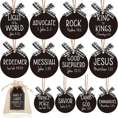 Landhoow 24 Pcs Christmas Names of Jesus Christ Ornament Wood Hanging Ornaments with The Savior Names Christmas Tree Ornament with Burlap Bag for Church Home Office Christmas Tree Decor (Star) in Saudi Arabia