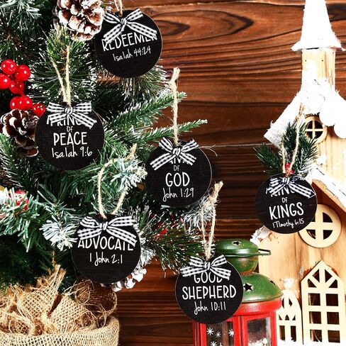 Landhoow 24 Pcs Christmas Names of Jesus Christ Ornament Wood Hanging Ornaments with The Savior Names Christmas Tree Ornament with Burlap Bag for Church Home Office Christmas Tree Decor (Star) in Saudi Arabia
