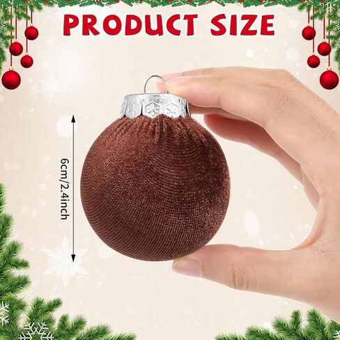 30Pcs Velvet Christmas Balls Christmas Tree Ornaments Velvet Balls Shatterproof Xmas Bulbs Decorations Set Brown Neutral Ornaments Velvet Balls 2.36Inch for Xmas Holiday Party Indoor Decor in Saudi Arabia