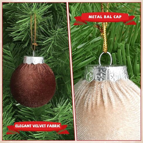30Pcs Velvet Christmas Balls Christmas Tree Ornaments Velvet Balls Shatterproof Xmas Bulbs Decorations Set Brown Neutral Ornaments Velvet Balls 2.36Inch for Xmas Holiday Party Indoor Decor in Saudi Arabia