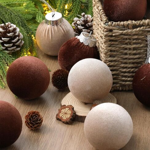30Pcs Velvet Christmas Balls Christmas Tree Ornaments Velvet Balls Shatterproof Xmas Bulbs Decorations Set Brown Neutral Ornaments Velvet Balls 2.36Inch for Xmas Holiday Party Indoor Decor in Saudi Arabia