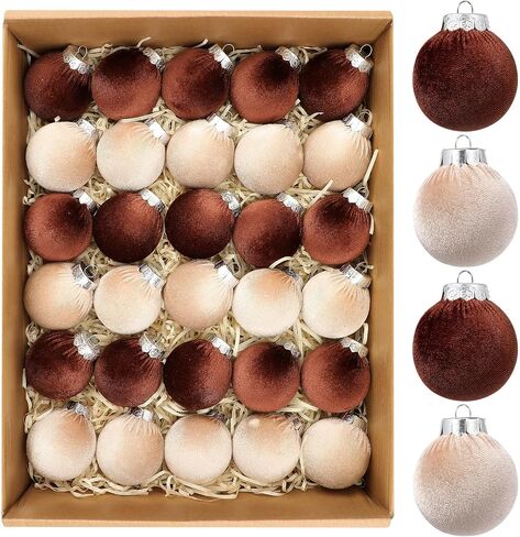 30Pcs Velvet Christmas Balls Christmas Tree Ornaments Velvet Balls Shatterproof Xmas Bulbs Decorations Set Brown Neutral Ornaments Velvet Balls 2.36Inch for Xmas Holiday Party Indoor Decor in Saudi Arabia