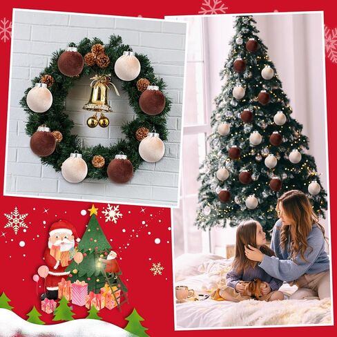 30Pcs Velvet Christmas Balls Christmas Tree Ornaments Velvet Balls Shatterproof Xmas Bulbs Decorations Set Brown Neutral Ornaments Velvet Balls 2.36Inch for Xmas Holiday Party Indoor Decor in Saudi Arabia