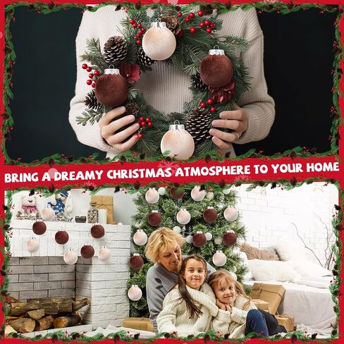 30Pcs Velvet Christmas Balls Christmas Tree Ornaments Velvet Balls Shatterproof Xmas Bulbs Decorations Set Brown Neutral Ornaments Velvet Balls 2.36Inch for Xmas Holiday Party Indoor Decor in Saudi Arabia