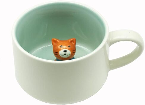 3D Animal Cup Coffee Mug Comes With A Cute Inside Creative Morning Mug Animal Cup For Hot And Cold Tea Milk Coffee Perfect For Kids Decorations Best Office Cup (Cat) (Ceramic), 400 ML in Saudi Arabia