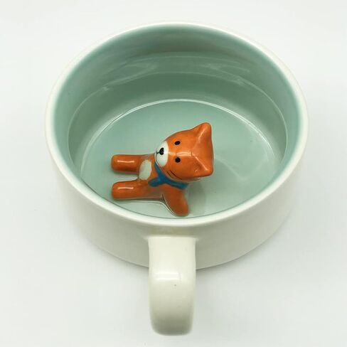 3D Animal Cup Coffee Mug Comes With A Cute Inside Creative Morning Mug Animal Cup For Hot And Cold Tea Milk Coffee Perfect For Kids Decorations Best Office Cup (Cat) (Ceramic), 400 ML in Saudi Arabia