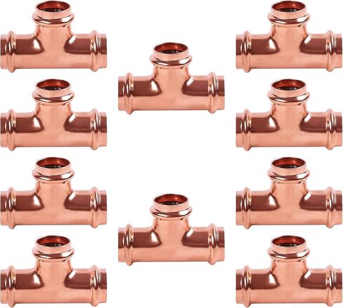 ProPress 1/2 Inch Copper Tee – Push to Connect Copper Tee Press Fitting – Tee Connector – Copper Pex Fitting Compatible with Copper pipe - Pack of 10 in Saudi Arabia