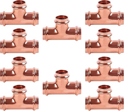 ProPress 1/2 Inch Copper Tee – Push to Connect Copper Tee Press Fitting – Tee Connector – Copper Pex Fitting Compatible with Copper pipe - Pack of 10 in Saudi Arabia