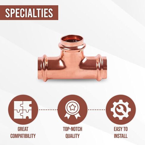 ProPress 1/2 Inch Copper Tee – Push to Connect Copper Tee Press Fitting – Tee Connector – Copper Pex Fitting Compatible with Copper pipe - Pack of 10 in Saudi Arabia