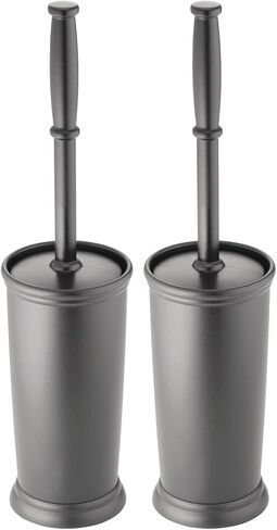 mDesign Toilet Bowl Brush and Holder - Covered Bathroom Toilet Brush - Standing Toilet Bowl Scrubber in Modern Holder - Compact, Deep Cleaning Brush for Toilet - 2 Pack, Hyde Collection, Charcoal Gray in Saudi Arabia
