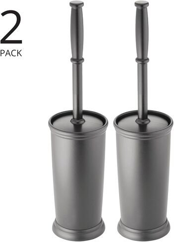 mDesign Toilet Bowl Brush and Holder - Covered Bathroom Toilet Brush - Standing Toilet Bowl Scrubber in Modern Holder - Compact, Deep Cleaning Brush for Toilet - 2 Pack, Hyde Collection, Charcoal Gray in Saudi Arabia