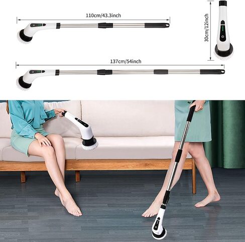 Electric Spin Scrubber, FARI Cordless Cleaning Brush with 7 Replaceable Brush Heads, Tub and Floor Tile 360 Power Scrubber Mop with Adjustable Handle for Bathroom Kitchen Car (White) in Saudi Arabia