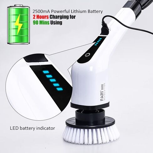 Electric Spin Scrubber, FARI Cordless Cleaning Brush with 7 Replaceable Brush Heads, Tub and Floor Tile 360 Power Scrubber Mop with Adjustable Handle for Bathroom Kitchen Car (White) in Saudi Arabia