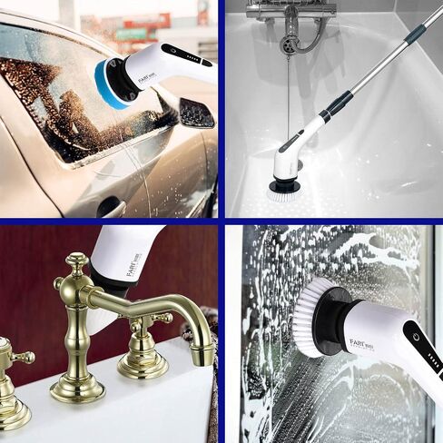 Electric Spin Scrubber, FARI Cordless Cleaning Brush with 7 Replaceable Brush Heads, Tub and Floor Tile 360 Power Scrubber Mop with Adjustable Handle for Bathroom Kitchen Car (White) in Saudi Arabia