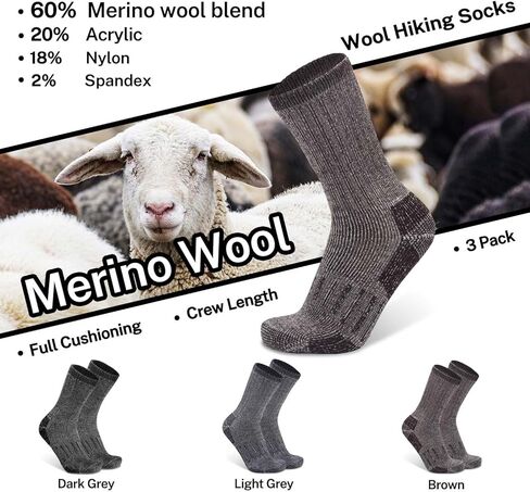 Busy Socks 3 Pack Crew Merino Wool Hiking Socks for Men Women Winter Thick Warm Thermal Cushioned Moisture Wicking Boot Sock in Kuwait