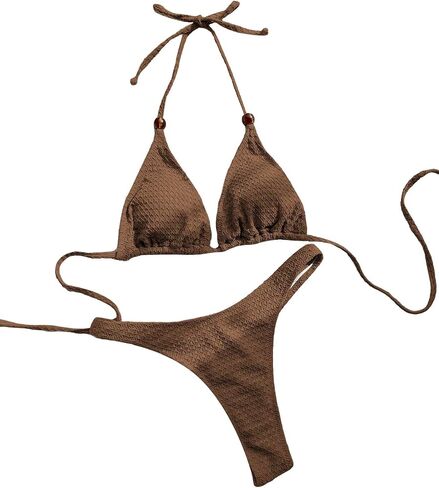 MakeMeChic Women's 2 Piece Bikini Sets Tie Backless Halter Triangle Swimsuit High Cut Bathing Suits in Saudi Arabia