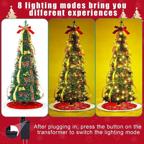 6ft Pop up Christmas Tree Fully Decorated Pre-lit Tree with 1 Storage Bag 1 Tree Skirt 150 Warm White & Colorful LED Lights, Collapsible Artificial Christmas Tree for Xmas Home Decorations in Saudi Arabia