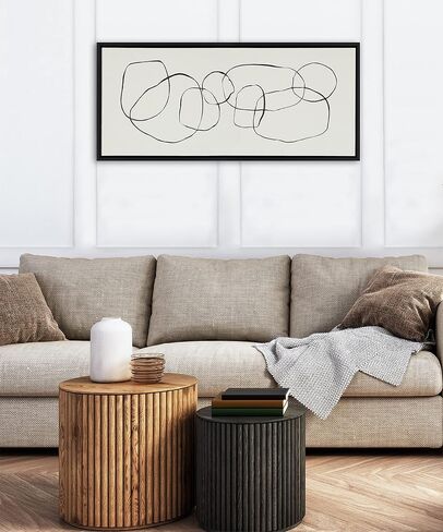 Kate and Laurel Sylvie Dancing Circles Framed Canvas Wall Art by Teju Reval of SnazzyHues, 18x40 Natural, Decorative Abstract Art Print for Wall in Saudi Arabia