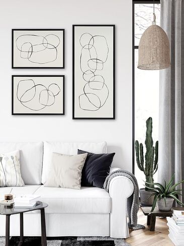 Kate and Laurel Sylvie Dancing Circles Framed Canvas Wall Art by Teju Reval of SnazzyHues, 18x40 Natural, Decorative Abstract Art Print for Wall in Saudi Arabia