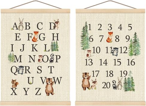 Boat Wades Woodland Animals Alphabet Poster Hanger Frame Set of 2,Forest Animal ABC 123 Educational Wall Art Hanging Banner Decor for Nursery Playroom Classroom Homeschool,12x16 in Saudi Arabia
