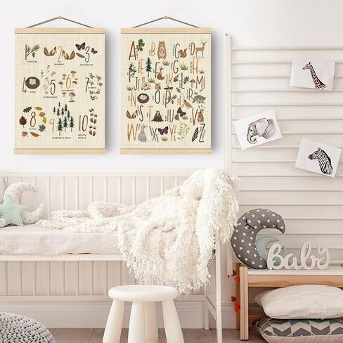 Boat Wades Woodland Animals Alphabet Poster Hanger Frame Set of 2,Forest Animal ABC 123 Educational Wall Art Hanging Banner Decor for Nursery Playroom Classroom Homeschool,12x16 in Saudi Arabia