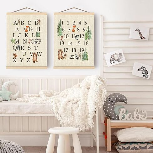 Boat Wades Woodland Animals Alphabet Poster Hanger Frame Set of 2,Forest Animal ABC 123 Educational Wall Art Hanging Banner Decor for Nursery Playroom Classroom Homeschool,12x16 in Saudi Arabia