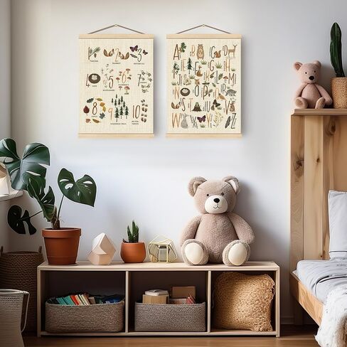 Boat Wades Woodland Animals Alphabet Poster Hanger Frame Set of 2,Forest Animal ABC 123 Educational Wall Art Hanging Banner Decor for Nursery Playroom Classroom Homeschool,12x16 in Saudi Arabia